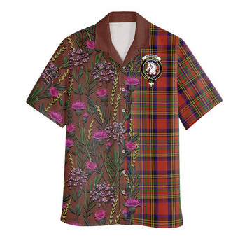 Hepburn Family Crest Tartan Hawaiian Shirt Scottish Thistle Flower Pattern Half Style - Tartan Vibes Clothing