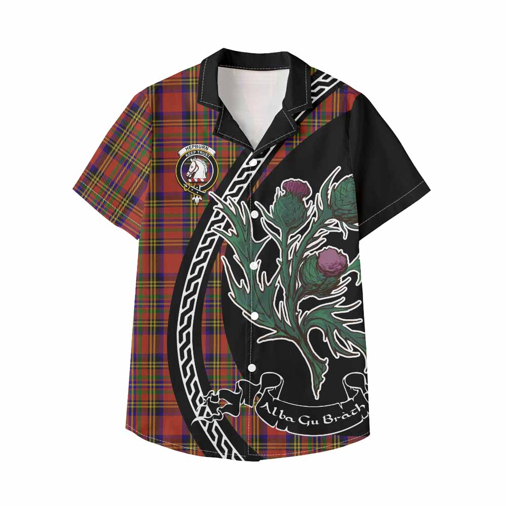 Hepburn Family Crest Tartan Kid Hawaiian Shirt Alba Thistle Inspired - Tartan Vibes Clothing