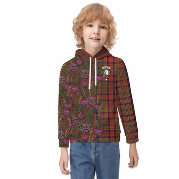 Hepburn Family Crest Tartan Kid Hoodie Scottish Thistle Flower Pattern Half Style