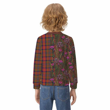 Hepburn Family Crest Tartan Kid Knitted Sweatshirt Scottish Thistle Flower Pattern Half Style