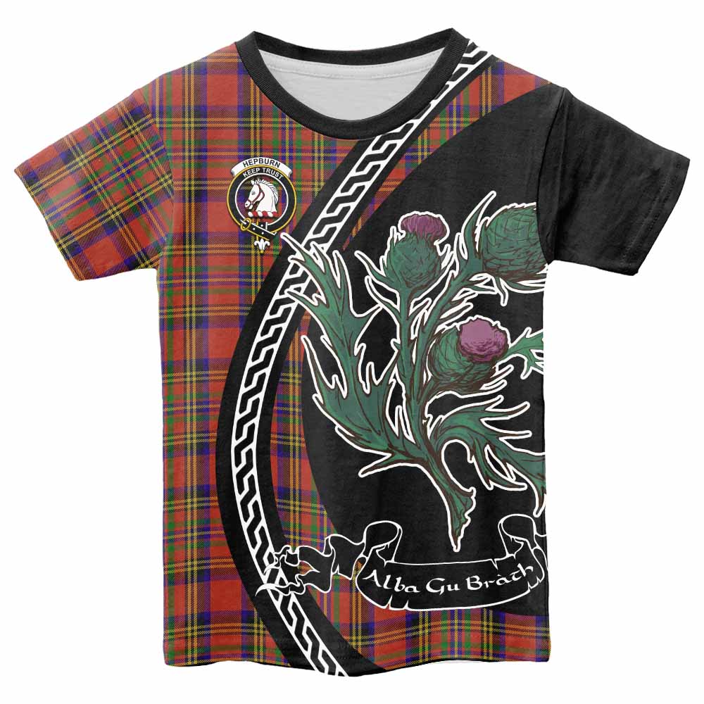 Hepburn Family Crest Tartan Kid T-shirt Alba Thistle Inspired - Tartan Vibes Clothing