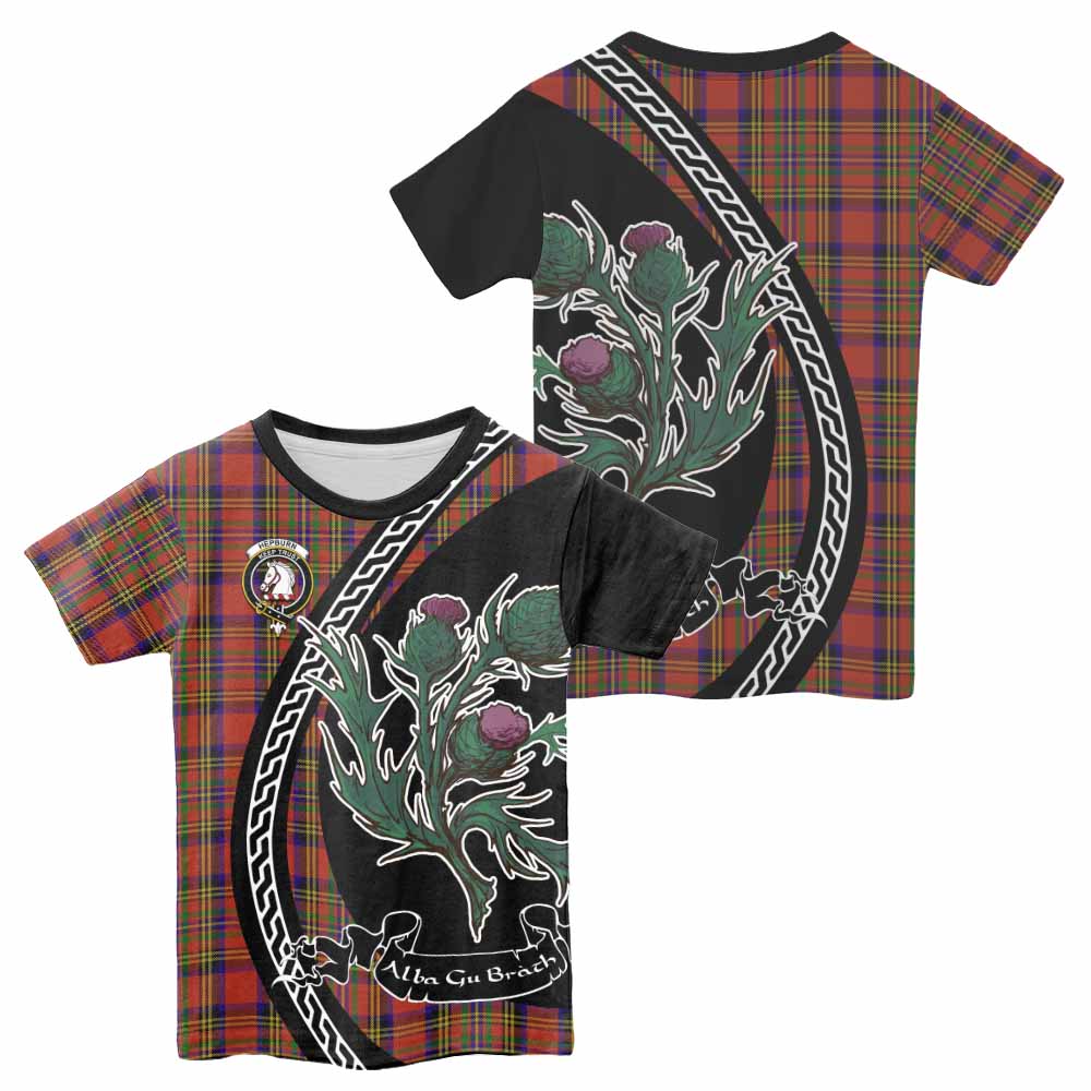 Hepburn Family Crest Tartan Kid T-shirt Alba Thistle Inspired - Tartan Vibes Clothing