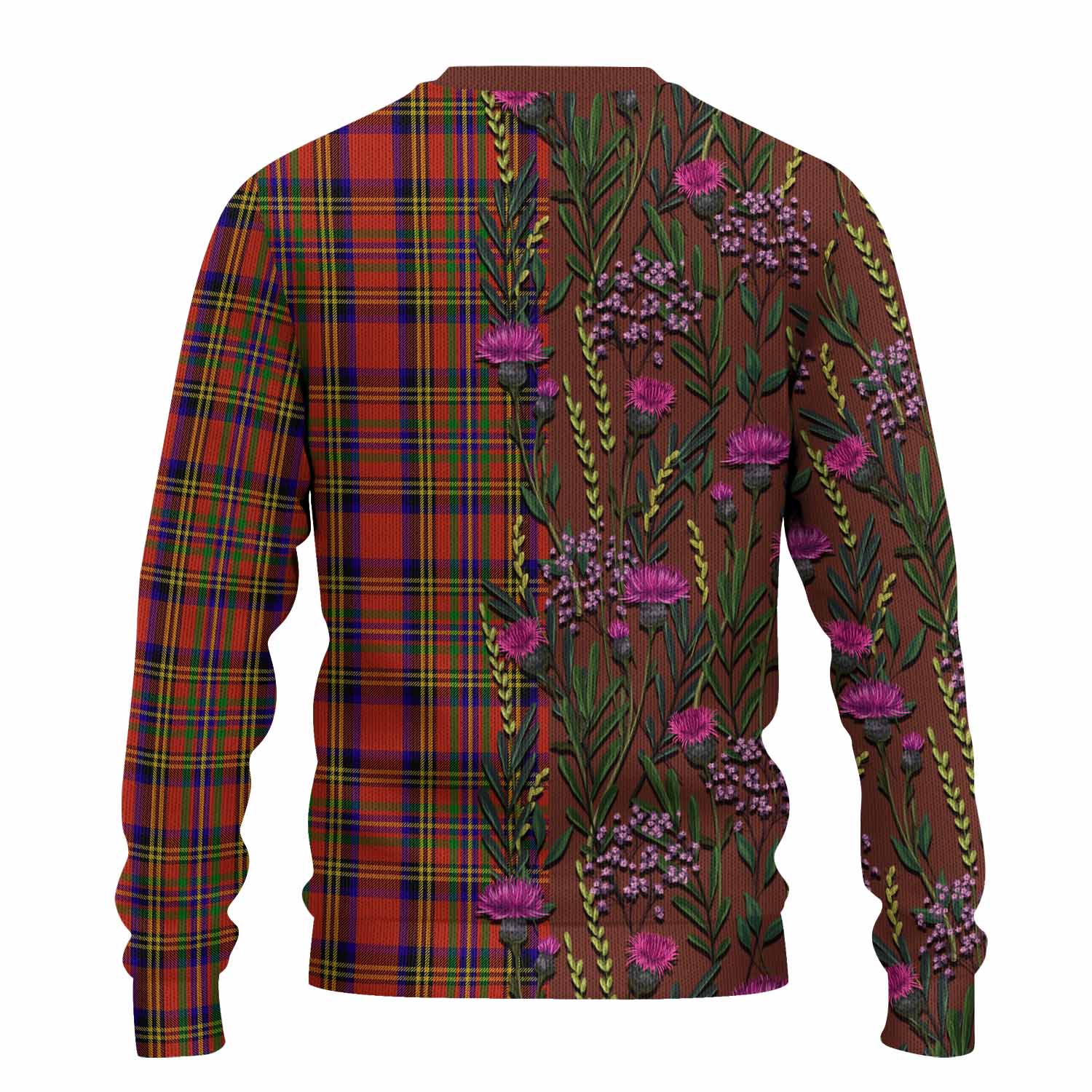 Hepburn Family Crest Tartan Knitted Sweater Scottish Thistle Flower Pattern Half Style - Tartan Vibes Clothing