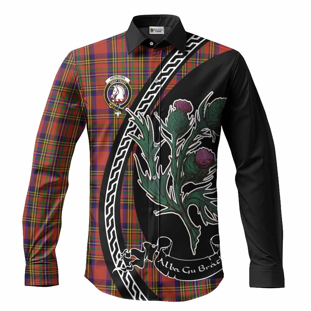 Hepburn Family Crest Tartan Long Sleeve Button Shirts Alba Thistle Inspired - Tartan Vibes Clothing