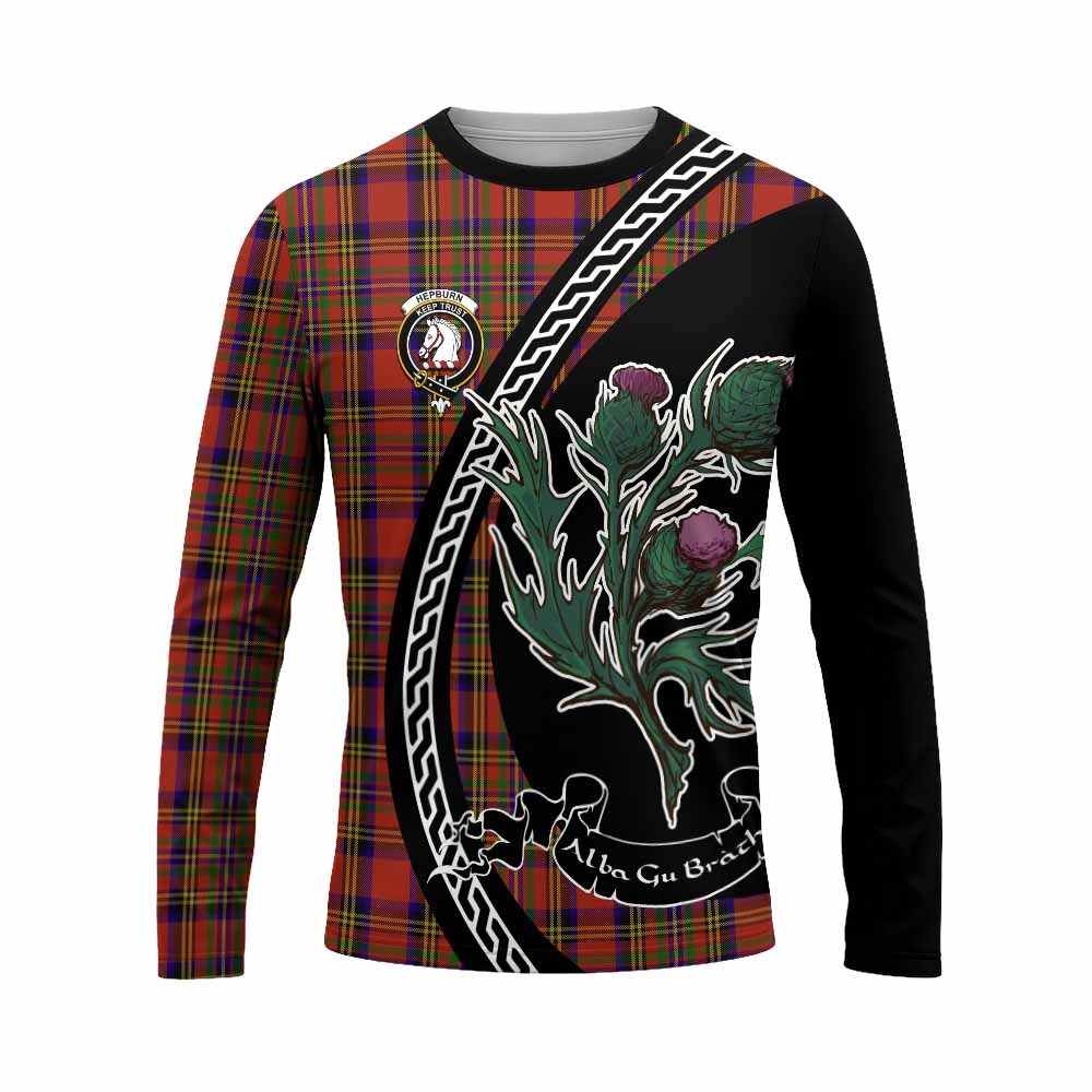 Hepburn Family Crest Tartan Long Sleeve T-Shirt Alba Thistle Inspired - Tartan Vibes Clothing