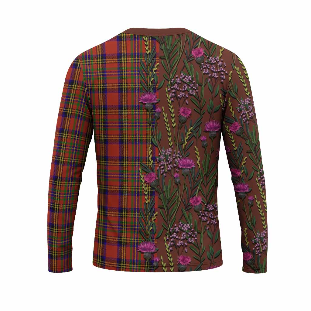 Hepburn Family Crest Tartan Long Sleeve T-Shirt Scottish Thistle Flower Pattern Half Style - Tartan Vibes Clothing