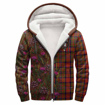 Hepburn Family Crest Tartan Sherpa Hoodie Scottish Thistle Flower Pattern Half Style