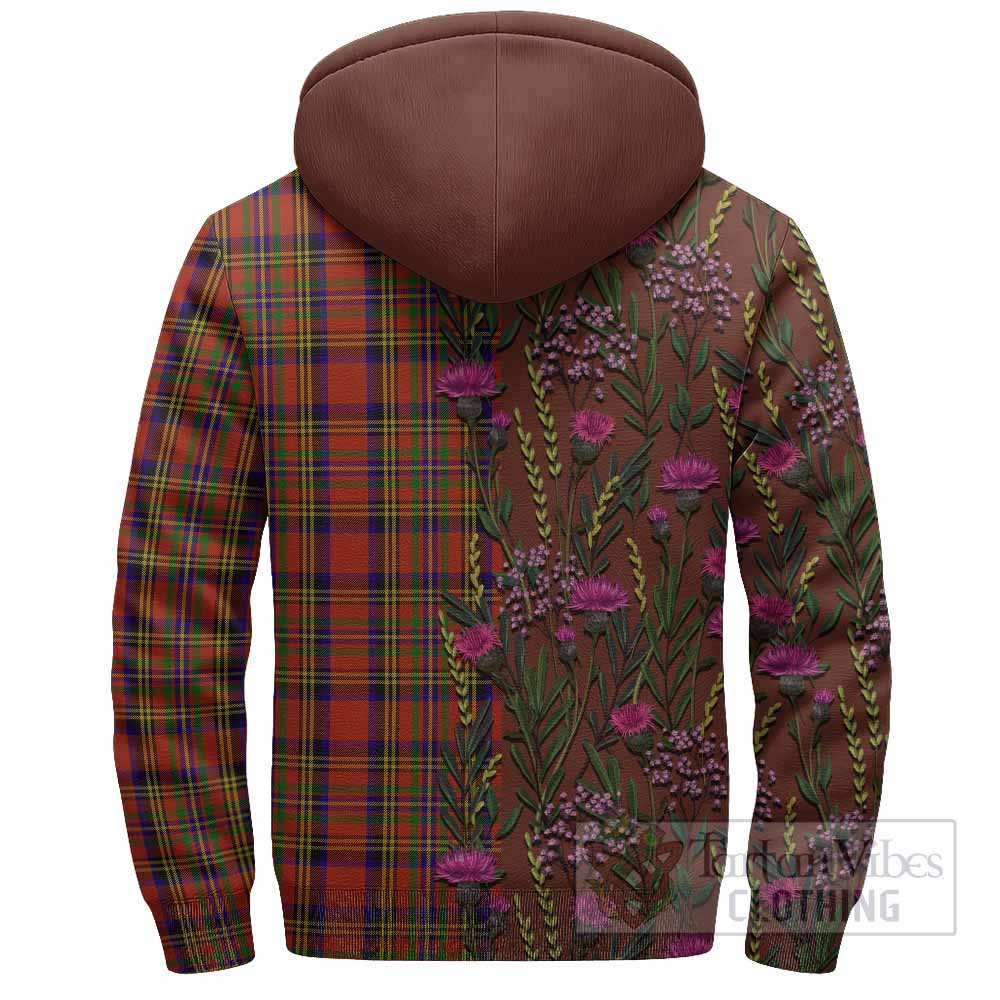 Hepburn Family Crest Tartan Sherpa Hoodie Scottish Thistle Flower Pattern Half Style - Tartan Vibes Clothing