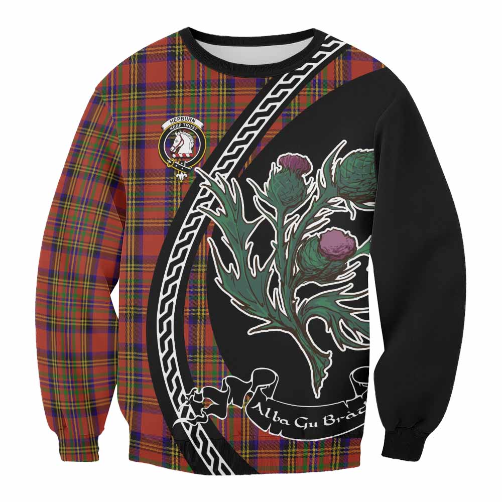 Hepburn Family Crest Tartan Sweatshirt Alba Thistle Inspired - Tartan Vibes Clothing