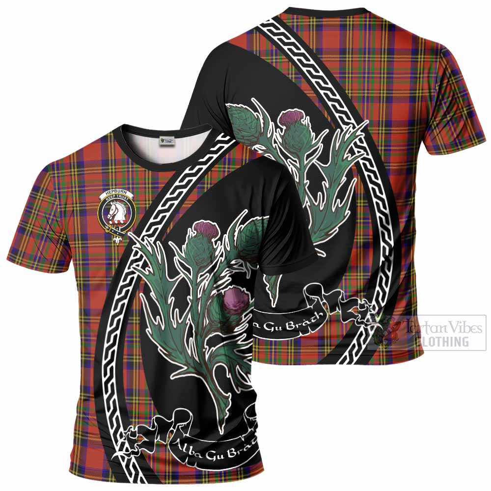 Hepburn Family Crest Tartan T-Shirt Alba Thistle Inspired - Tartan Vibes Clothing