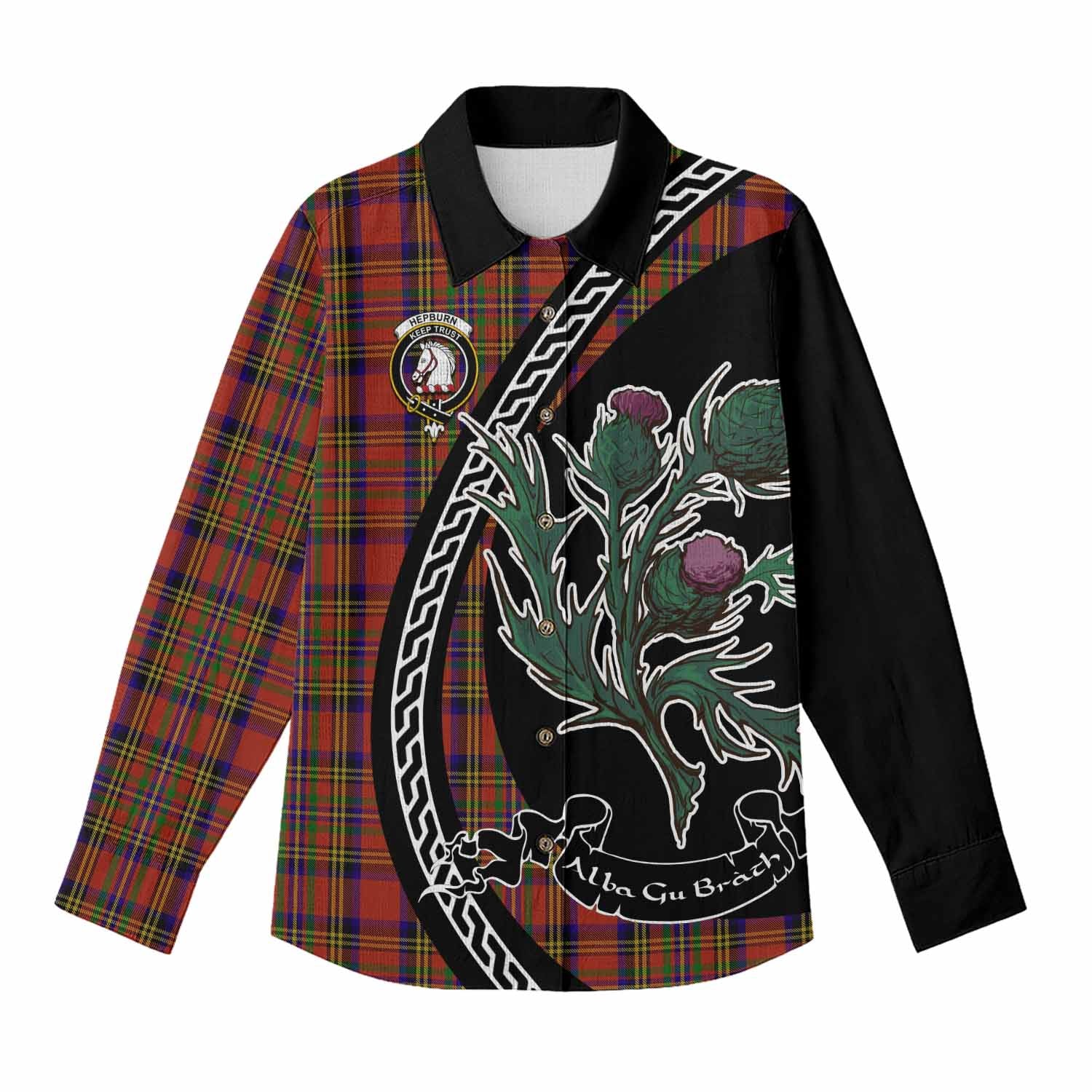 Hepburn Family Crest Tartan Women Casual Shirt Alba Thistle Inspired - Tartan Vibes Clothing