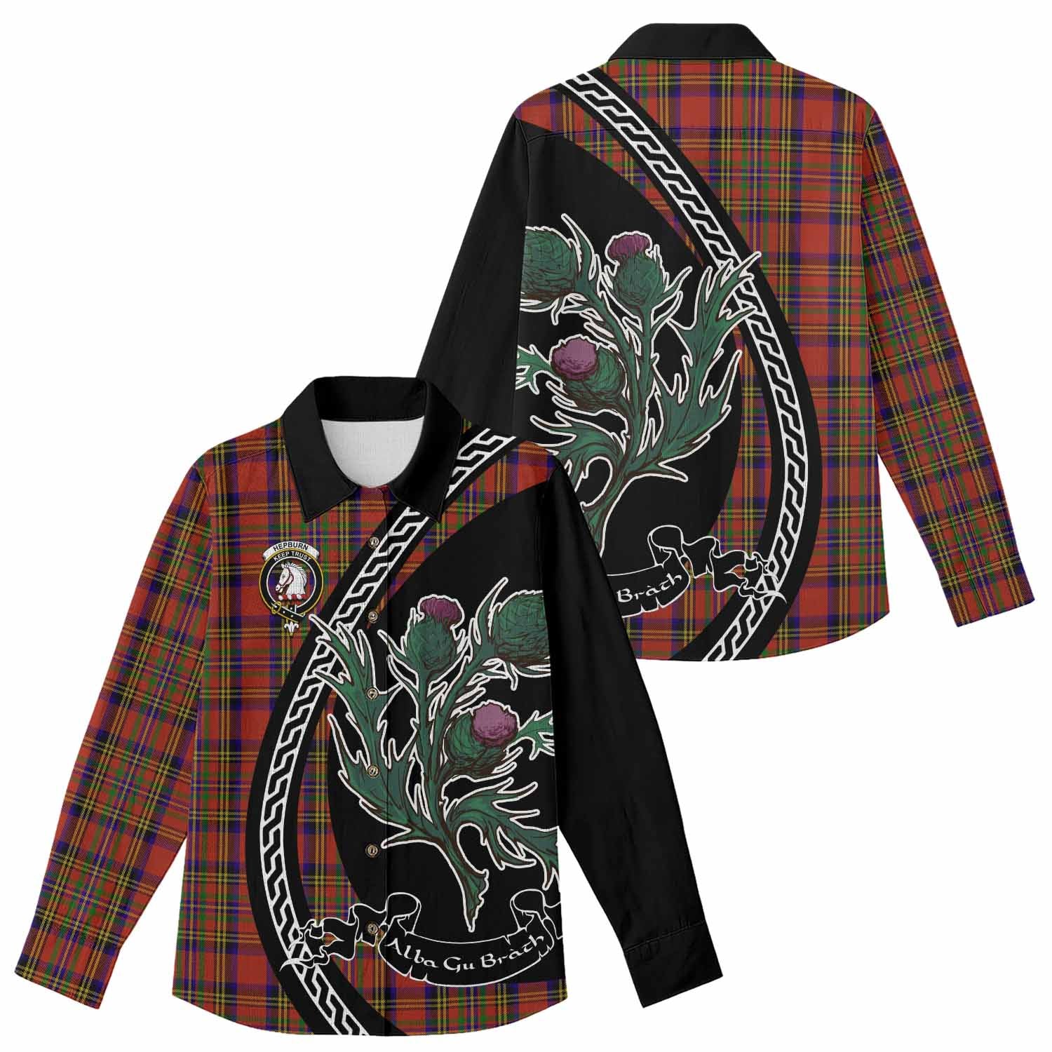 Hepburn Family Crest Tartan Women Casual Shirt Alba Thistle Inspired - Tartan Vibes Clothing