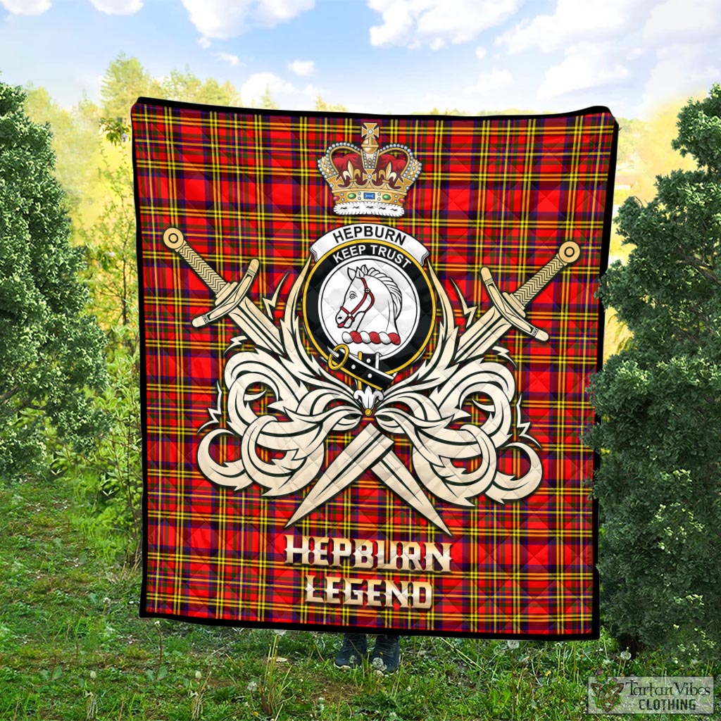 Tartan Vibes Clothing Hepburn Modern Tartan Quilt with Clan Crest and the Golden Sword of Courageous Legacy