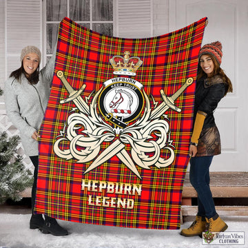 Hepburn Modern Tartan Blanket with Clan Crest and the Golden Sword of Courageous Legacy