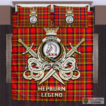 Hepburn Modern Tartan Bedding Set with Clan Crest and the Golden Sword of Courageous Legacy