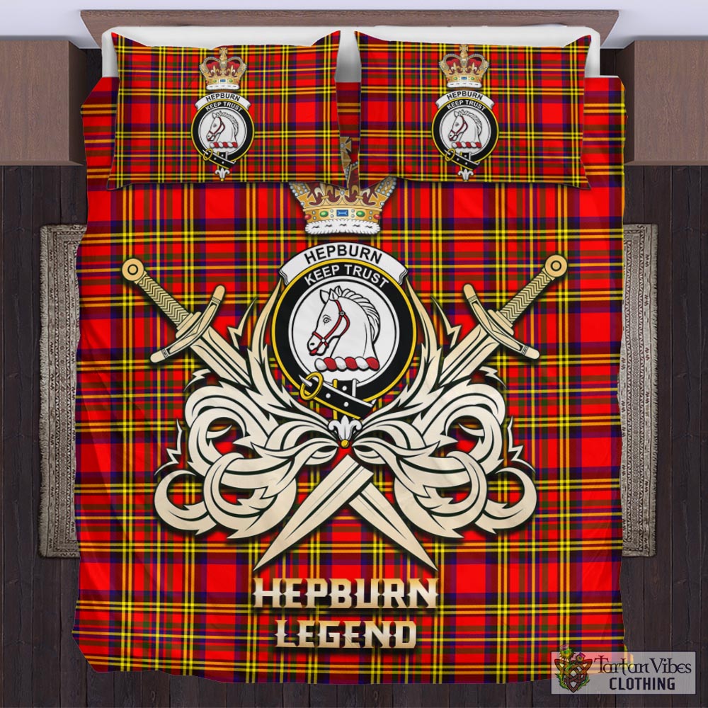 Tartan Vibes Clothing Hepburn Modern Tartan Bedding Set with Clan Crest and the Golden Sword of Courageous Legacy