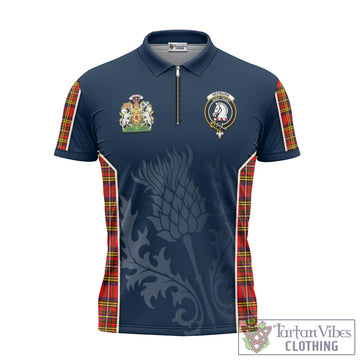 Hepburn Modern Tartan Zipper Polo Shirt with Family Crest and Scottish Thistle Vibes Sport Style