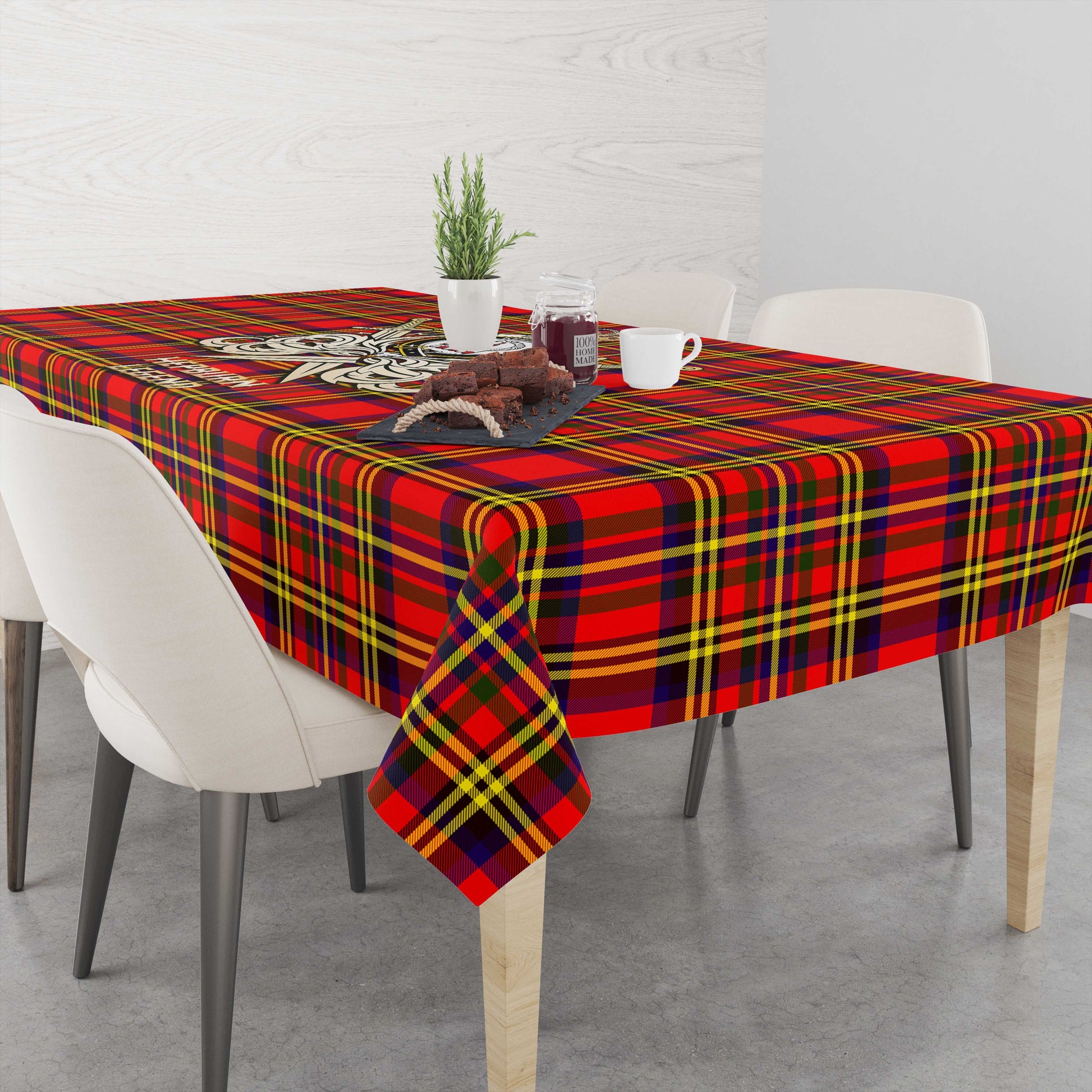 Tartan Vibes Clothing Hepburn Modern Tartan Tablecloth with Clan Crest and the Golden Sword of Courageous Legacy