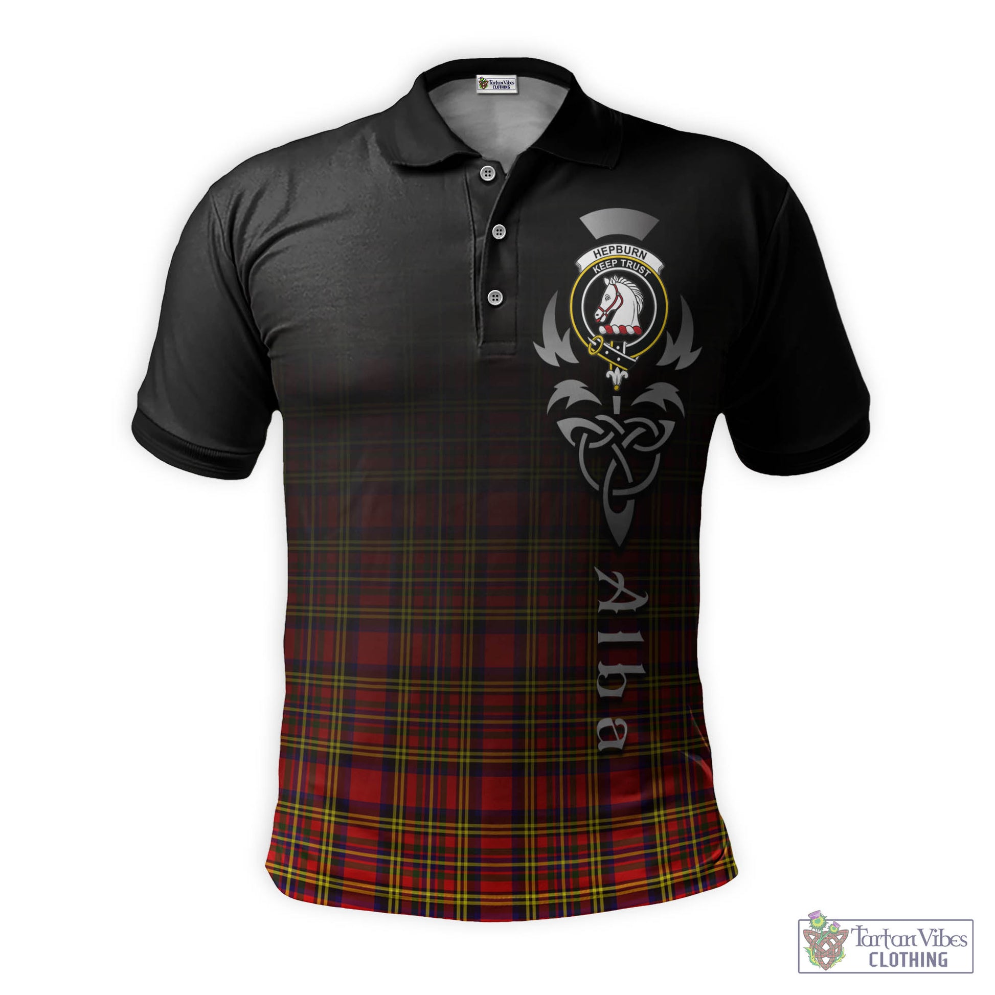 Tartan Vibes Clothing Hepburn Modern Tartan Polo Shirt Featuring Alba Gu Brath Family Crest Celtic Inspired