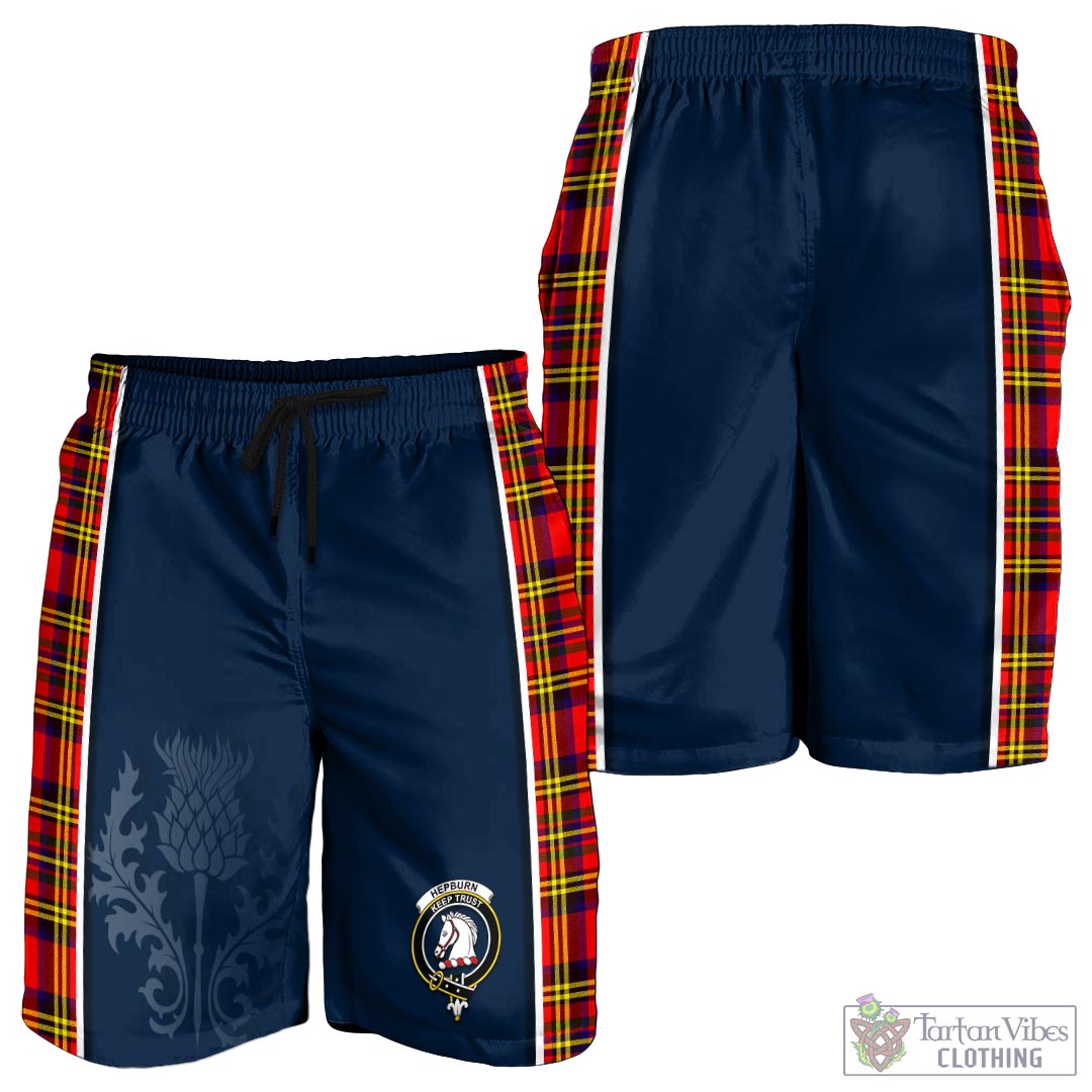 Tartan Vibes Clothing Hepburn Modern Tartan Men's Shorts with Family Crest and Scottish Thistle Vibes Sport Style