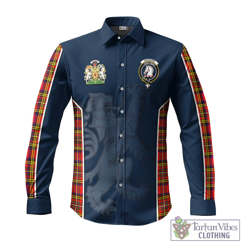 Tartan Vibes Clothing Hepburn Modern Tartan Long Sleeve Button Up Shirt with Family Crest and Lion Rampant Vibes Sport Style