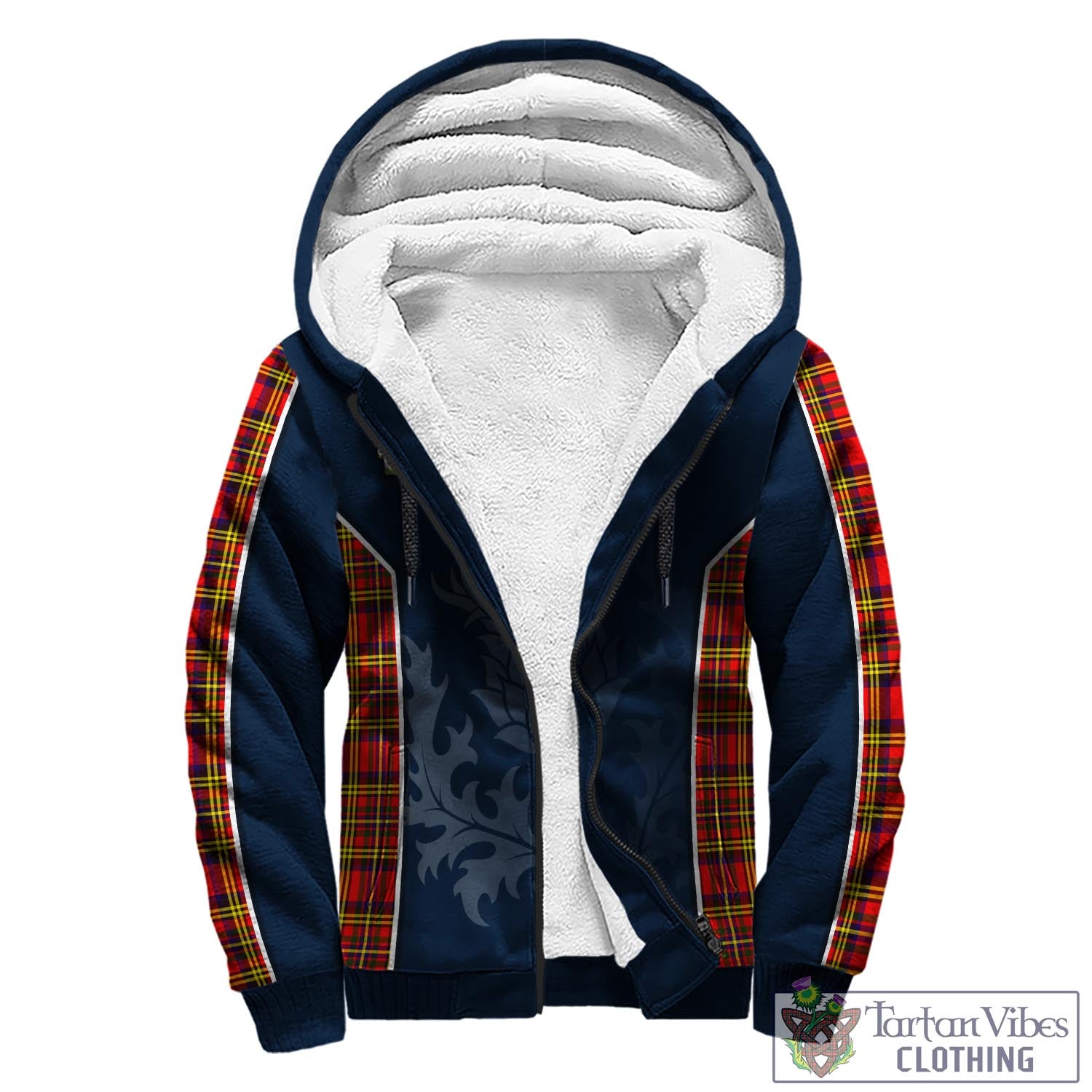 Tartan Vibes Clothing Hepburn Modern Tartan Sherpa Hoodie with Family Crest and Scottish Thistle Vibes Sport Style