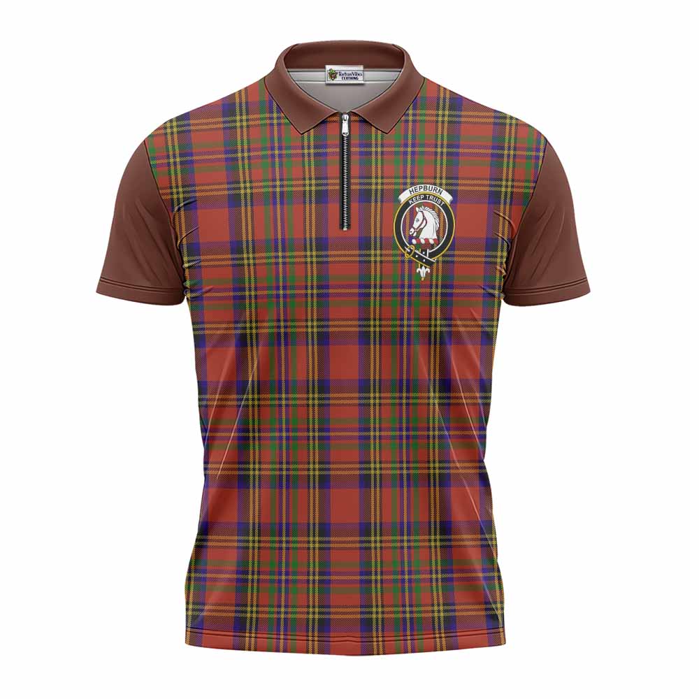 Hepburn Tartan Accent Zipper Polo Shirt with Family Crest