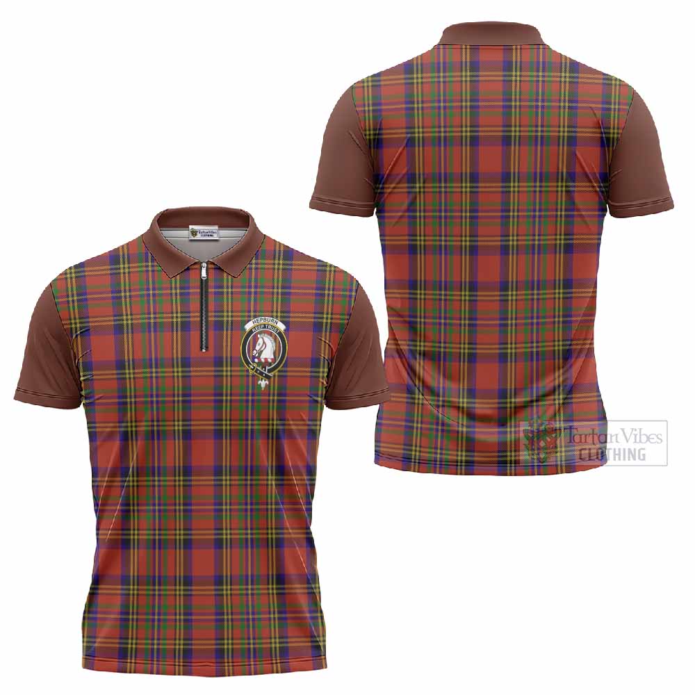 Hepburn Tartan Accent Zipper Polo Shirt with Family Crest