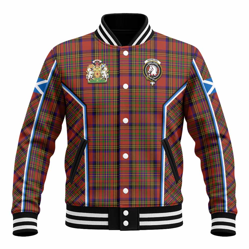 Hepburn Tartan Crest Baseball Jacket Scotland Coat of Arm Flag Style - Tartan Vibes Clothing