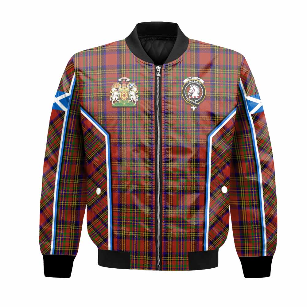 Hepburn Tartan Crest Bomber Jacket Scotland Coat of Arm Flag Style - Tartan Vibes Clothing