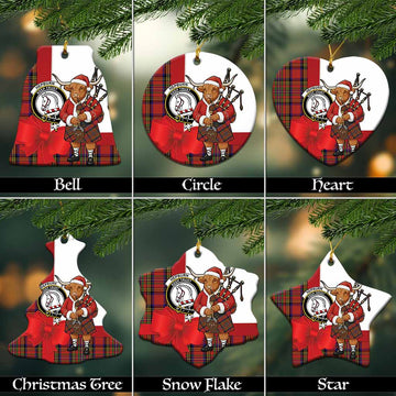 Hepburn Tartan Crest Christmas Ceramic Ornament Highland Cow Bagpipes Coquette Bow Style