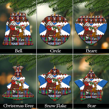 Hepburn Tartan Crest Christmas Ceramic Ornament Scotland Santa With Bagpipes Cute Reindeer