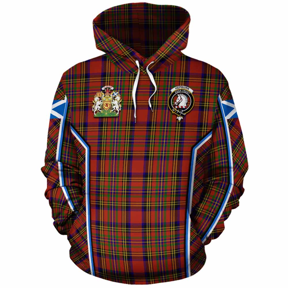 Hepburn Tartan Crest Cotton Hoodie Scotland Coat of Arm Flag Style - Tartan Vibes Clothing