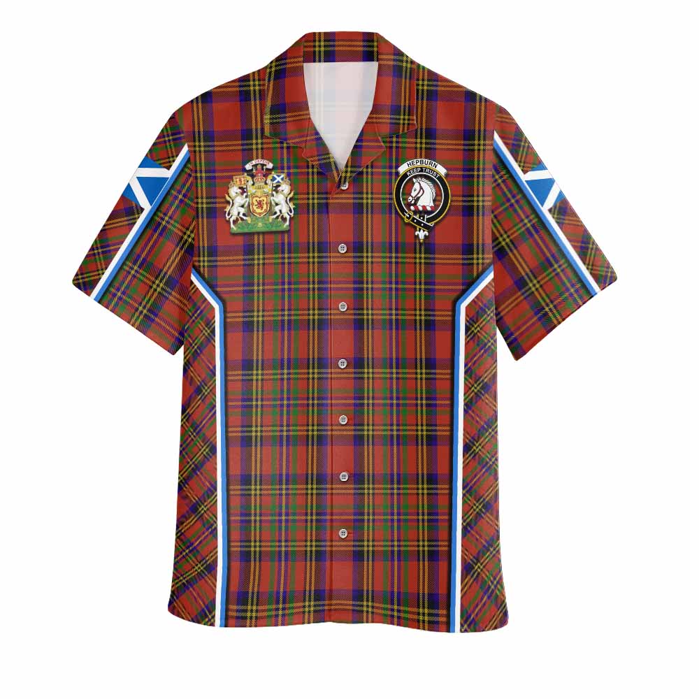 Hepburn Tartan Crest Hawaiian Shirt Scotland Coat of Arm Flag Style - Tartan Vibes Clothing