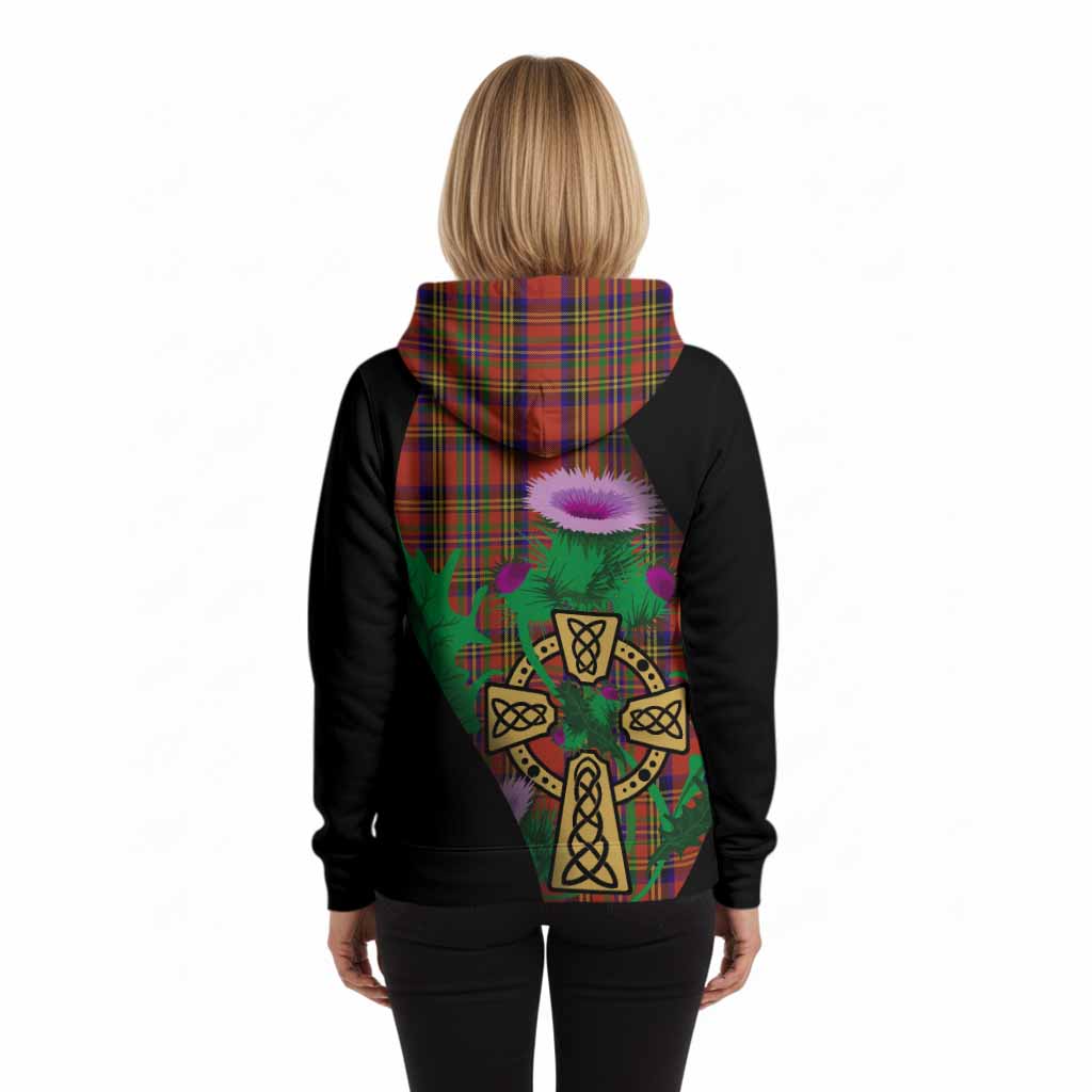 Hepburn Tartan Crest Hoodie Celtic Cross Thistle Flowers