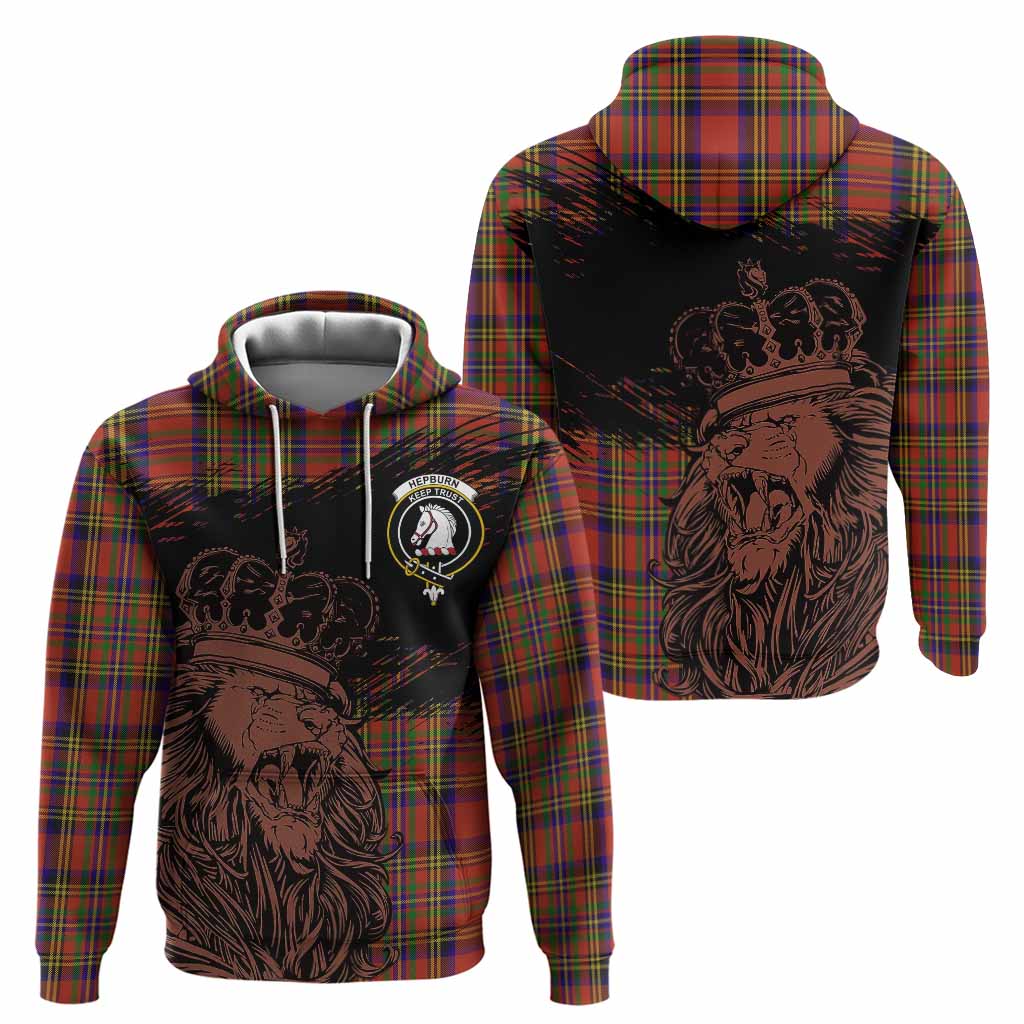 Hepburn Tartan Crest Hoodie Crowned Lion Heritage Style