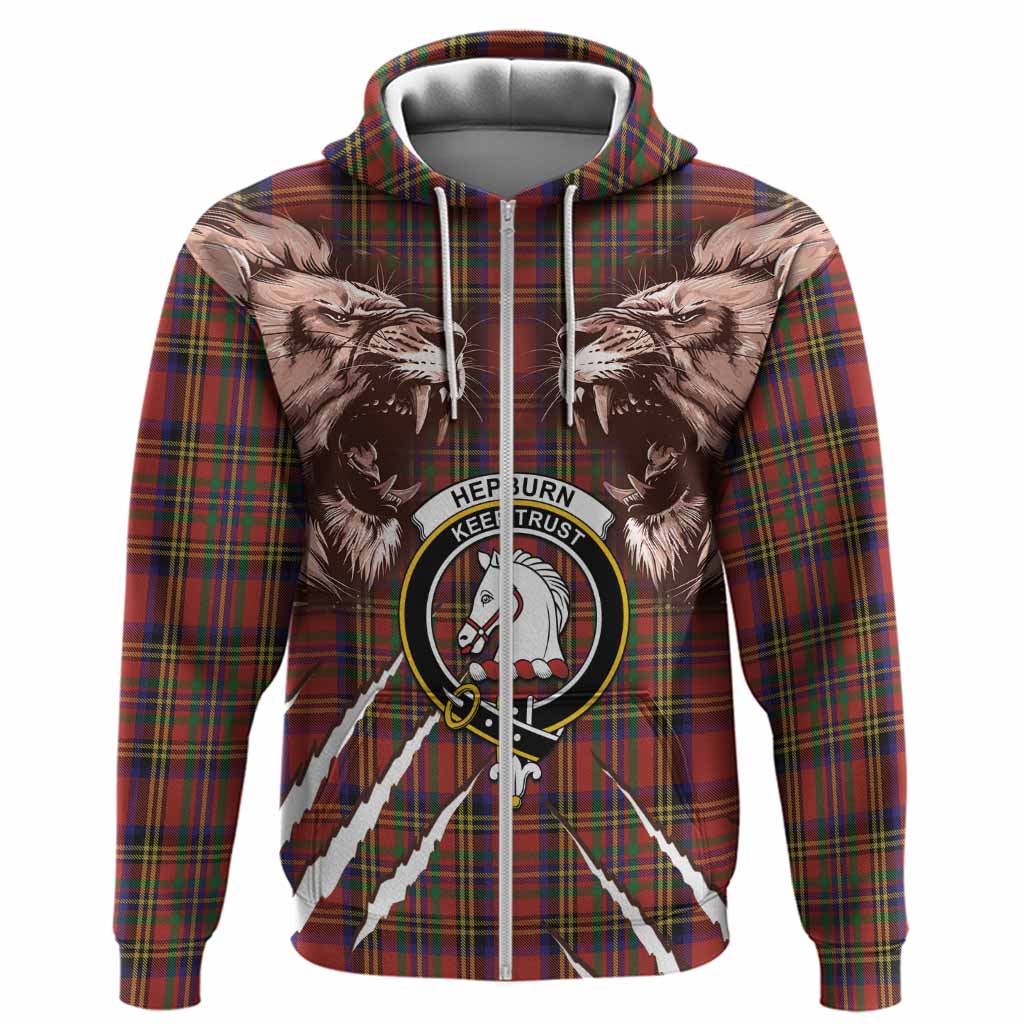 Hepburn Tartan Crest Hoodie Ferocious Lion Style