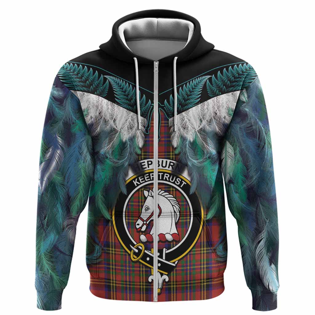 Hepburn Tartan Crest Hoodie New Zealand Maori Korowai Cloak