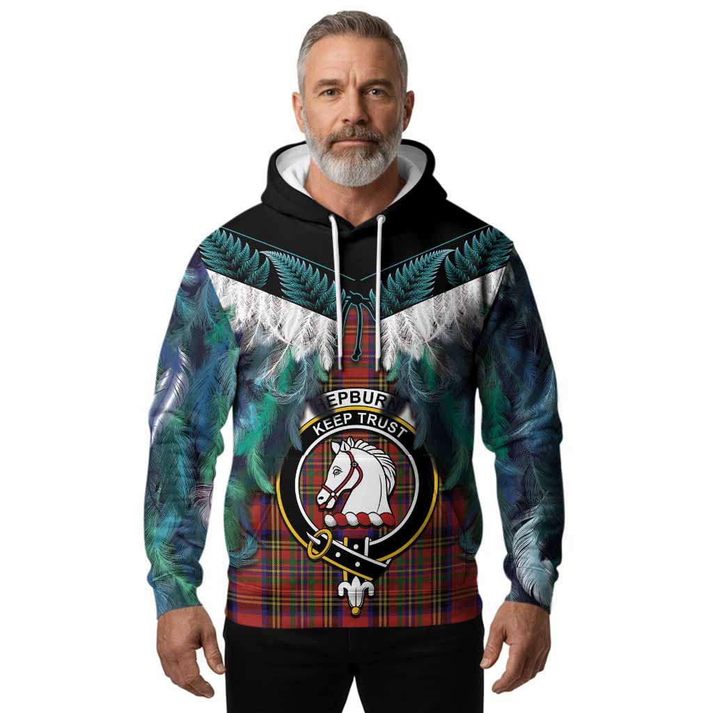 Hepburn Tartan Crest Hoodie New Zealand Maori Korowai Cloak