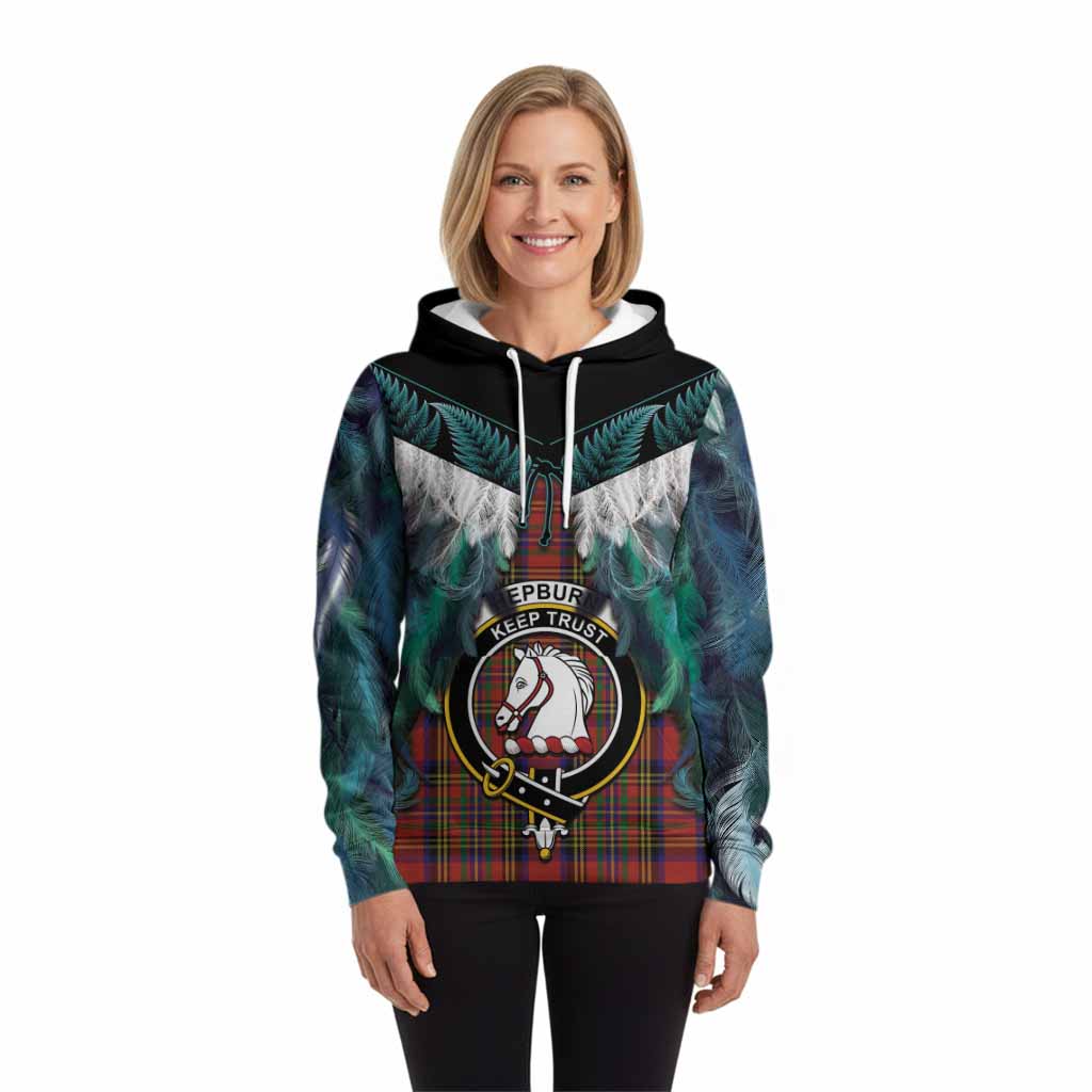 Hepburn Tartan Crest Hoodie New Zealand Maori Korowai Cloak