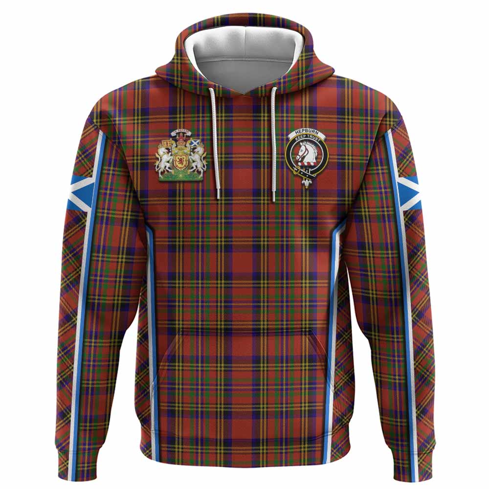 Hepburn Tartan Crest Hoodie Scotland Coat of Arm Flag Style - Tartan Vibes Clothing