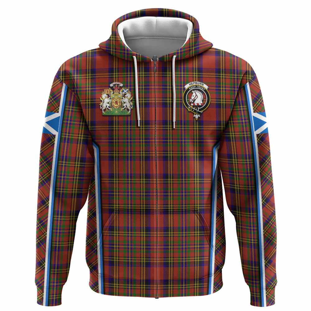 Hepburn Tartan Crest Hoodie Scotland Coat of Arm Flag Style - Tartan Vibes Clothing