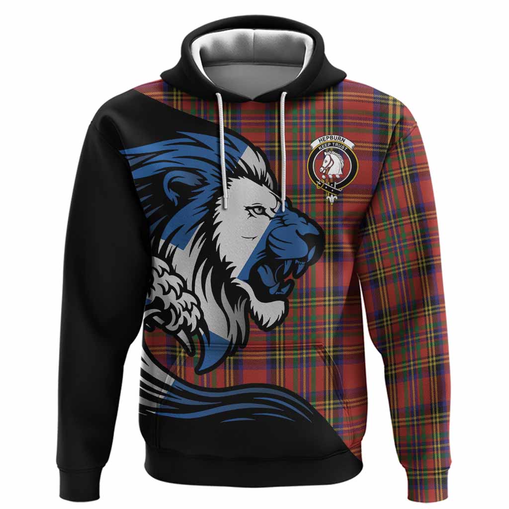 Hepburn Tartan Crest Hoodie Scottish Golden Lions Wave Flow