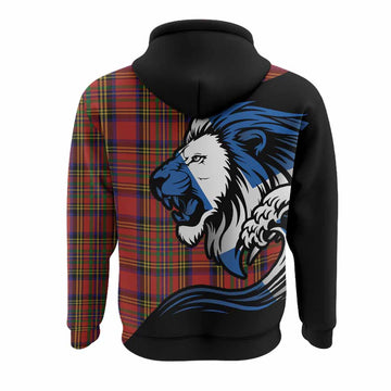 Hepburn Tartan Crest Hoodie Scottish Golden Lions Wave Flow
