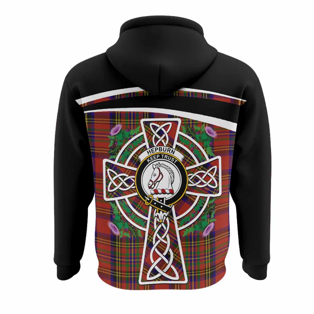 Hepburn Tartan Crest Hoodie Scottish Thistle Celtic Cross Alba Gu Brath