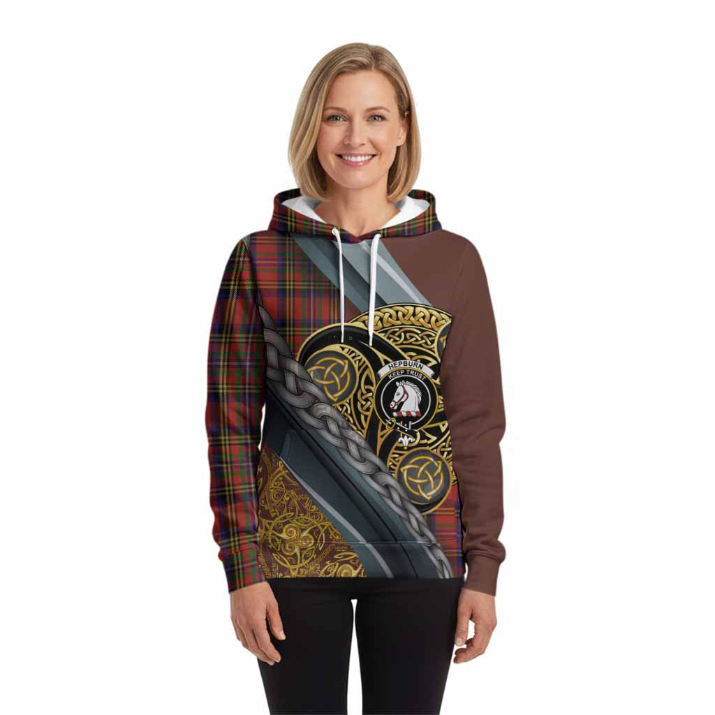 Hepburn Tartan Crest Hoodie Scottish Triskele Celtic