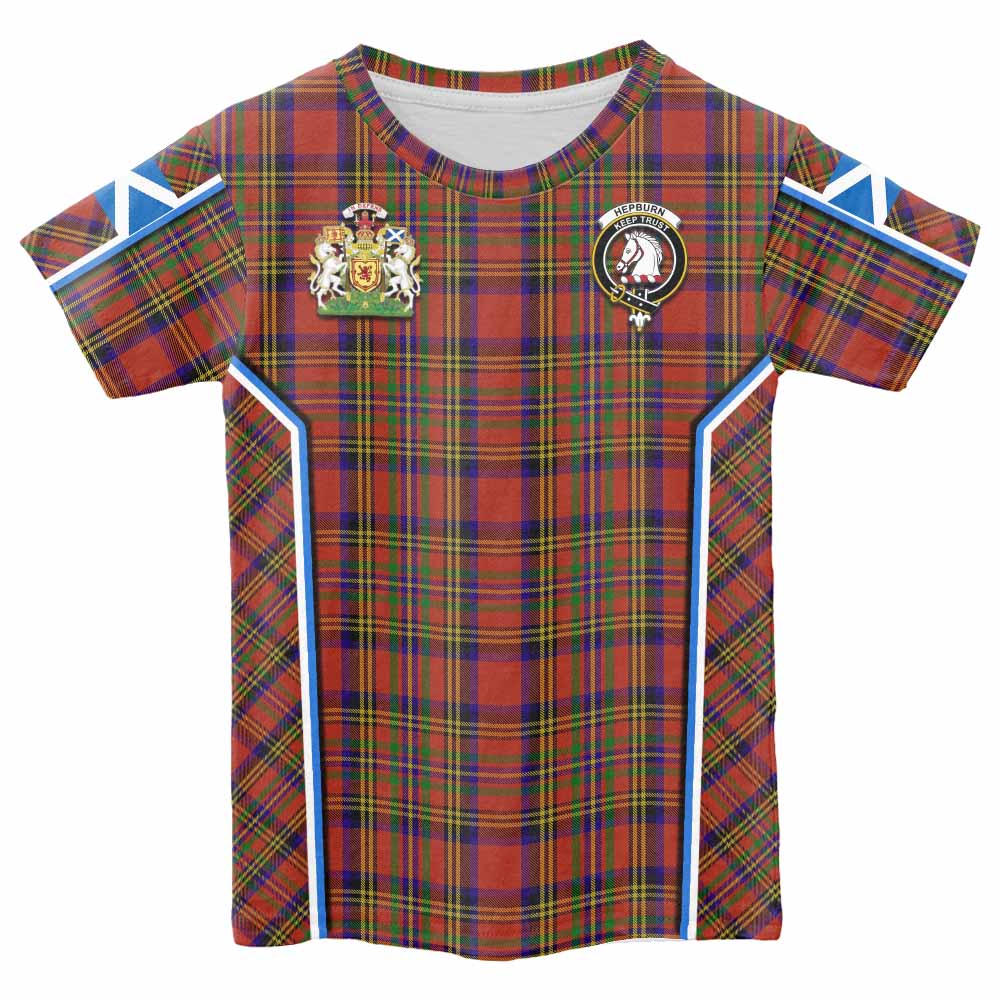 Hepburn Tartan Crest Kid T-shirt Scotland Coat of Arm Flag Style - Tartan Vibes Clothing