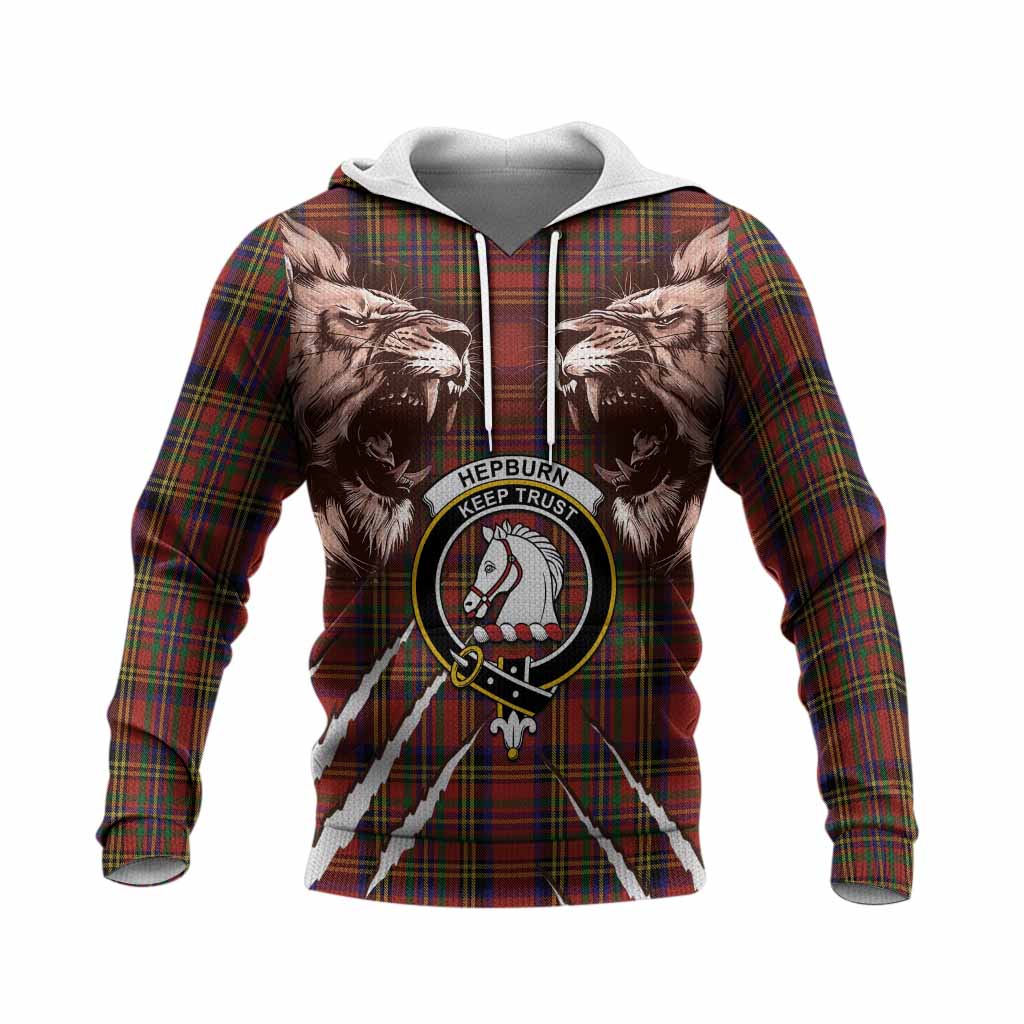 Hepburn Tartan Crest Knitted Hoodie Ferocious Lion Style