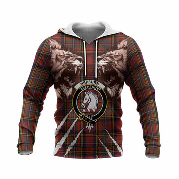 Hepburn Tartan Crest Knitted Hoodie Ferocious Lion Style