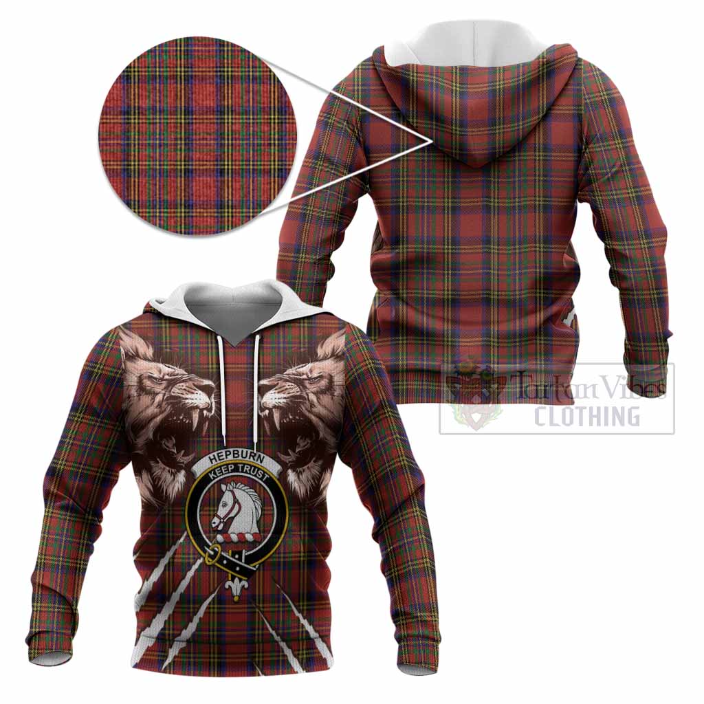 Hepburn Tartan Crest Knitted Hoodie Ferocious Lion Style